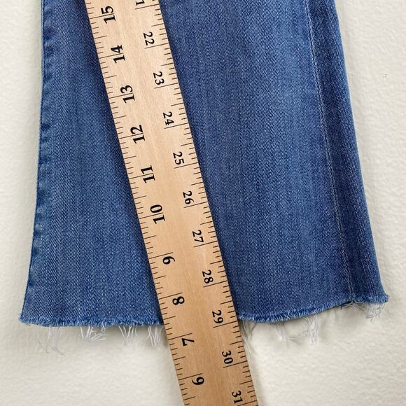 🛑SOLD🛑 Mother The Weekender Fray Jeans Size 25 Graffiti Girl Blue Mid Rise Flare - Picture 14 of 14
